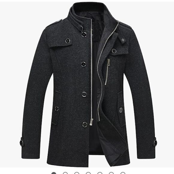 Hot Men's Wool Blend Jacket Stand Collar Windproof Pea Coat, Black nwt XL - Picture 1 of 16